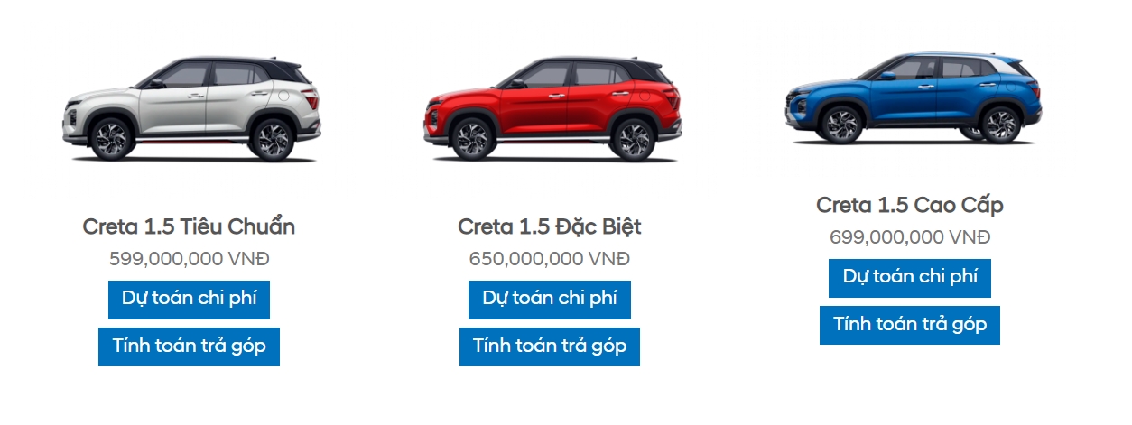 Bảng giá các phiên bản Hyundai Creta